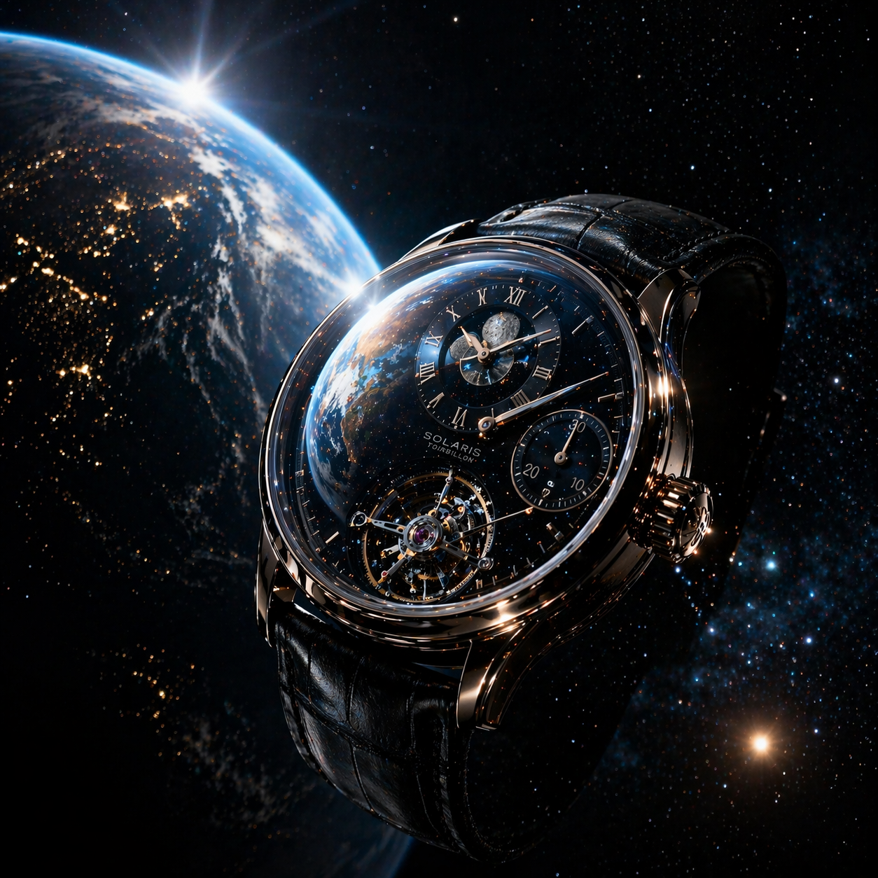 Сгенерированные часы в космосе