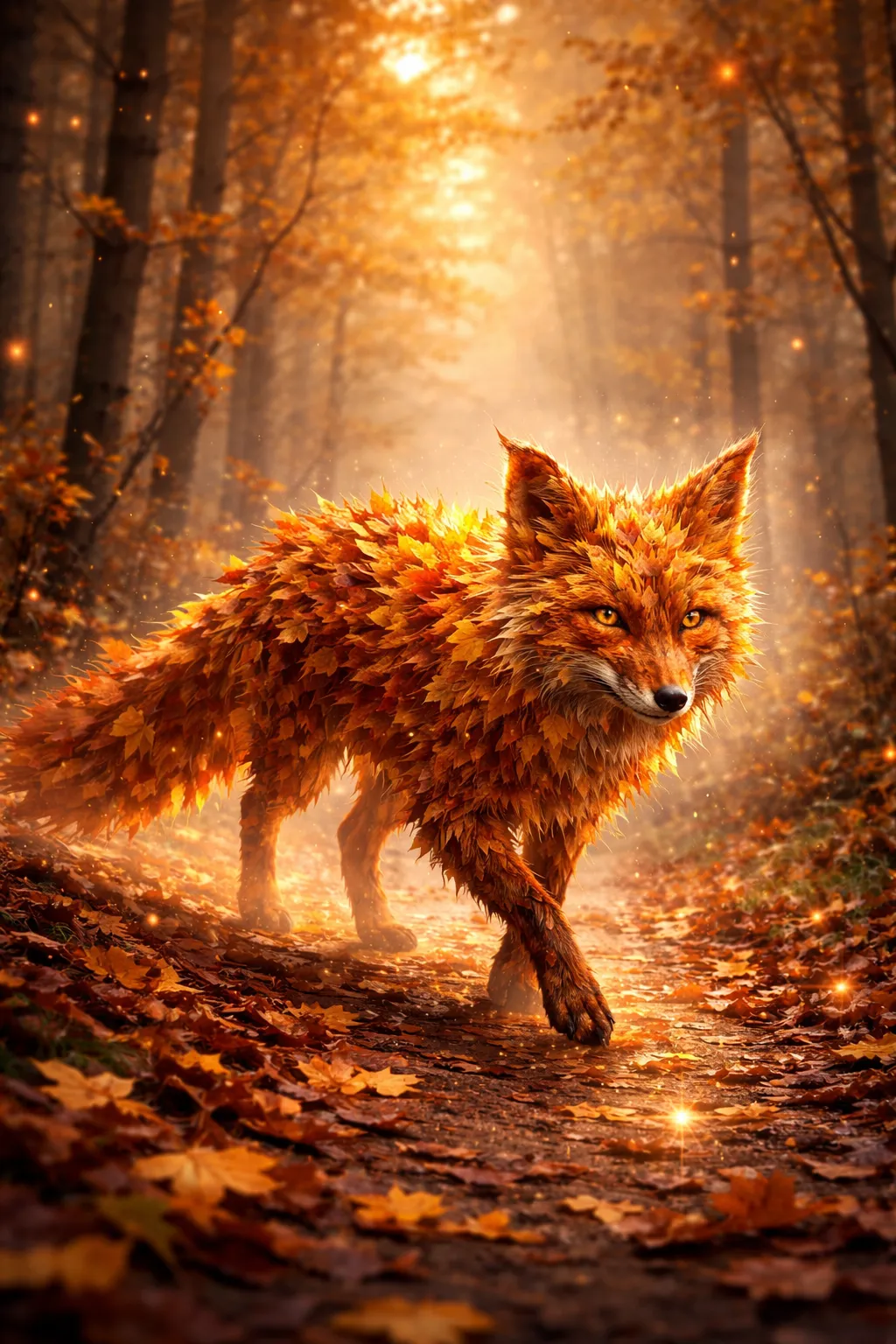 Fox made of autumn leaves — Grok Imagine