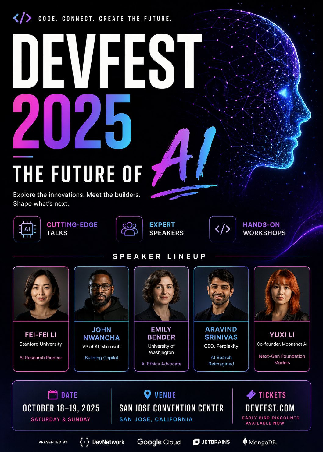 Tech conference poster with schedule