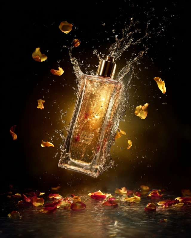 Product photography of a perfume bottle — Midjourney
