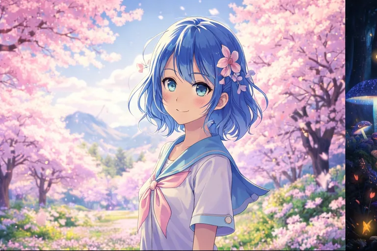 Anime girl in a cherry blossom garden — Stable Diffusion